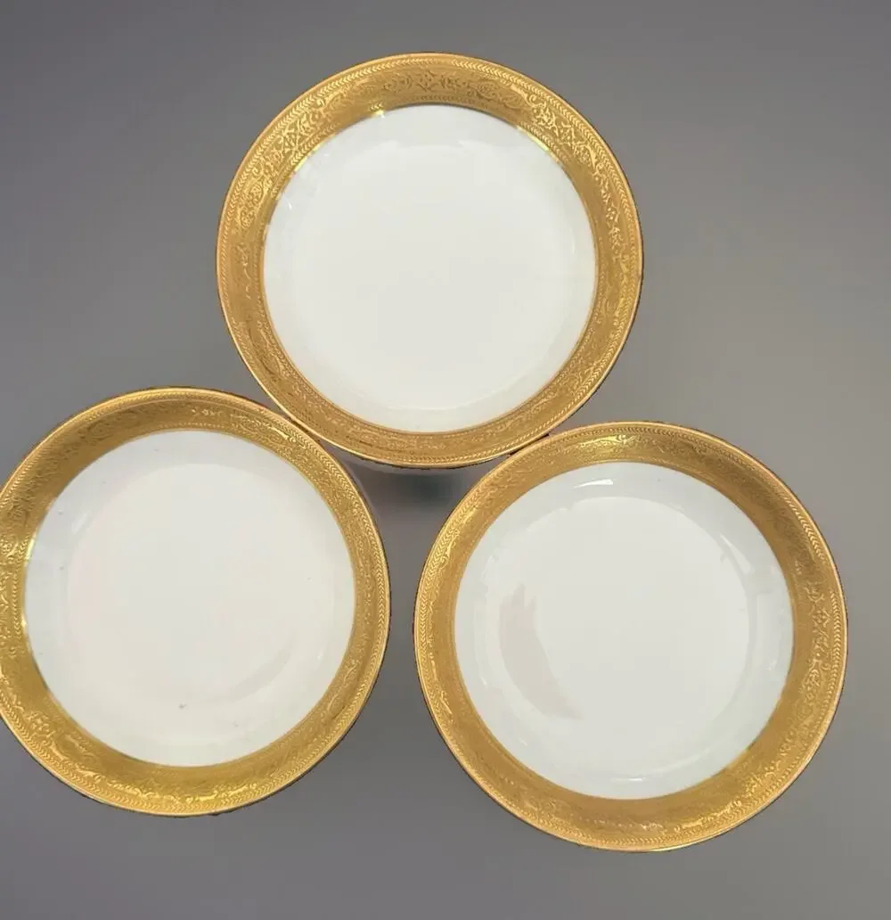 3 Antique Tressemanes & Vogt Limoges France Gold Band Finger Bowls 5” Wide EUC
